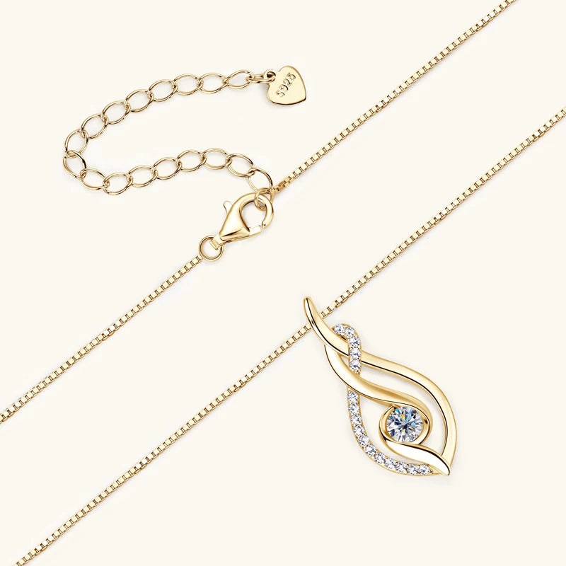 925 Sterling Silver 4mm Round Moissanite Twist Pendant Necklace Gold Plated Sparking Diamond Party Jewelry for Women Gifts