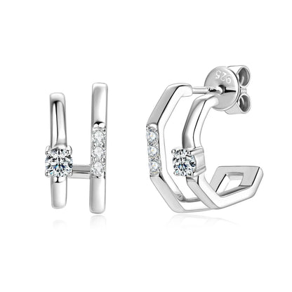 NEW 4mm Moissanite Piercing Stud Ear Cuffs 925 Sterling Silver Double Side Hoop Earrings for Women Illusion Jewelry Gifts