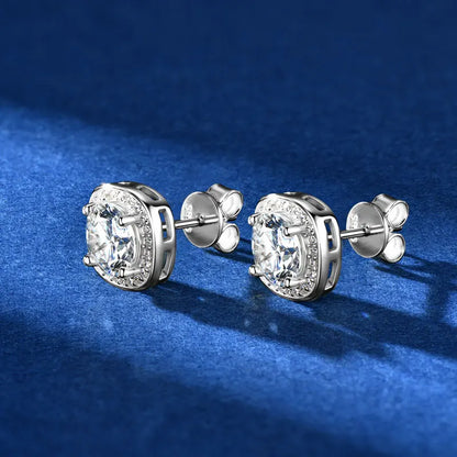 6.5mm 2CTW. D Moissanite Square Stud Earrings for Women Men S925 Silver Earrings Classic 1CT GRA Certified Lab Diamond Jewelry