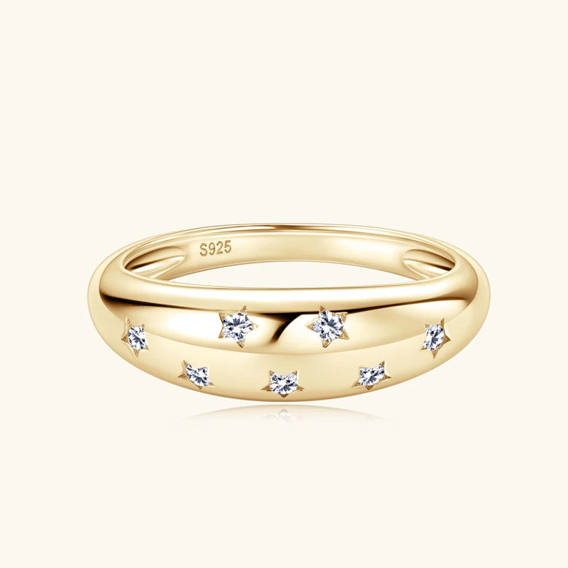Women's Ring Bezel Setting Star Moissainte Rings 18K Gold Plated 925 Silver Band Fashion Party Daily Wear Jewelry New In