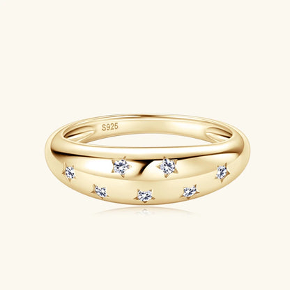 Women's Ring Bezel Setting Star Moissainte Rings 18K Gold Plated 925 Silver Band Fashion Party Daily Wear Jewelry New In