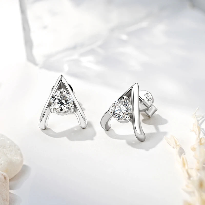 Original 925 Silver 5mm 0.5ct Round D Moissanite Triangle Stud Earrings  for Women Fashion A-shape Party Jewelry Hypoallergenic
