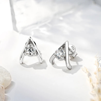 Original 925 Silver 5mm 0.5ct Round D Moissanite Triangle Stud Earrings  for Women Fashion A-shape Party Jewelry Hypoallergenic