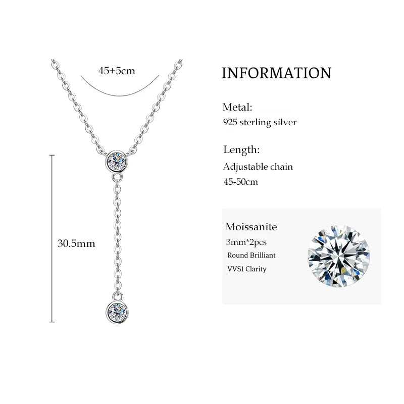 D1.30CT D Moissanite Pendant Y Shaped Necklace for Women 925 Sterling Silver Chain 6.5mm&4mm Lab Diamond 2025 Trend Gifts