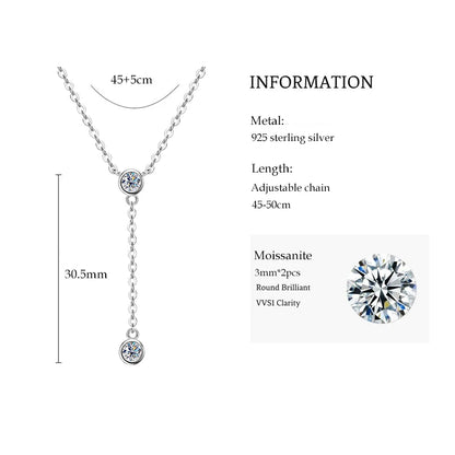 D1.30CT D Moissanite Pendant Y Shaped Necklace for Women 925 Sterling Silver Chain 6.5mm&4mm Lab Diamond 2025 Trend Gifts