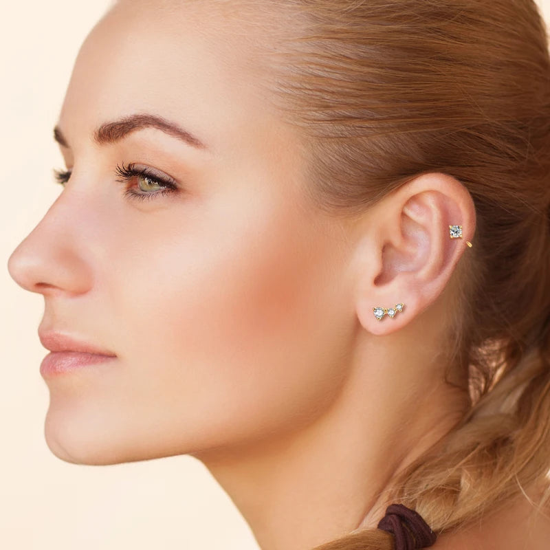 Small Half Hoop Earrings 3.5mm Moissanite Piercing Stud Ear Cuff 925 Sterling Silver for Women Certificate GRA Jewelry