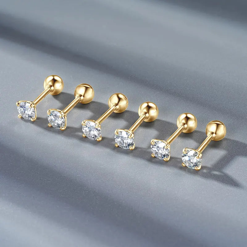 Certified Yellow Gold 4mm D Moissanite Stud Earrings 10K Solid Gold Piercing Ear Jewelry for Men Women Couple Simple Four Claws