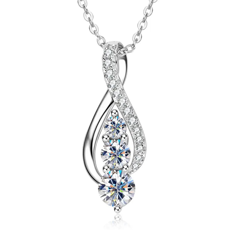 925 Sterling Silver Fashion All Moissanite Infinity Pendant Necklace Women's Adjustable S925 Chain Wedding Christmas Gift