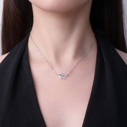 D0.90CT Marquise Cut Moissanite Leaf Pendant Necklace for Women Adjustable Chain 925 Sterling Silver Lab Diamond 40+5cm