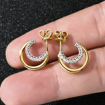 925 Sterling Silver Moissanite Earrings Stud for Women Double Open Hoop Ear Cuff 2024 Trend Jewelry with Certificate Gifts