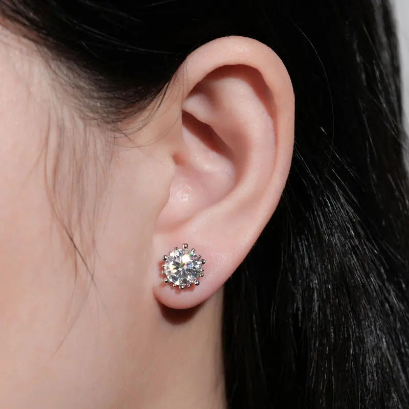 2025 Trendy Stud Earrings Moissanite 2ct 8mm 925 Silver Plated 18k Gold Hypoallergenic Earrings Valentine's Gift for Women