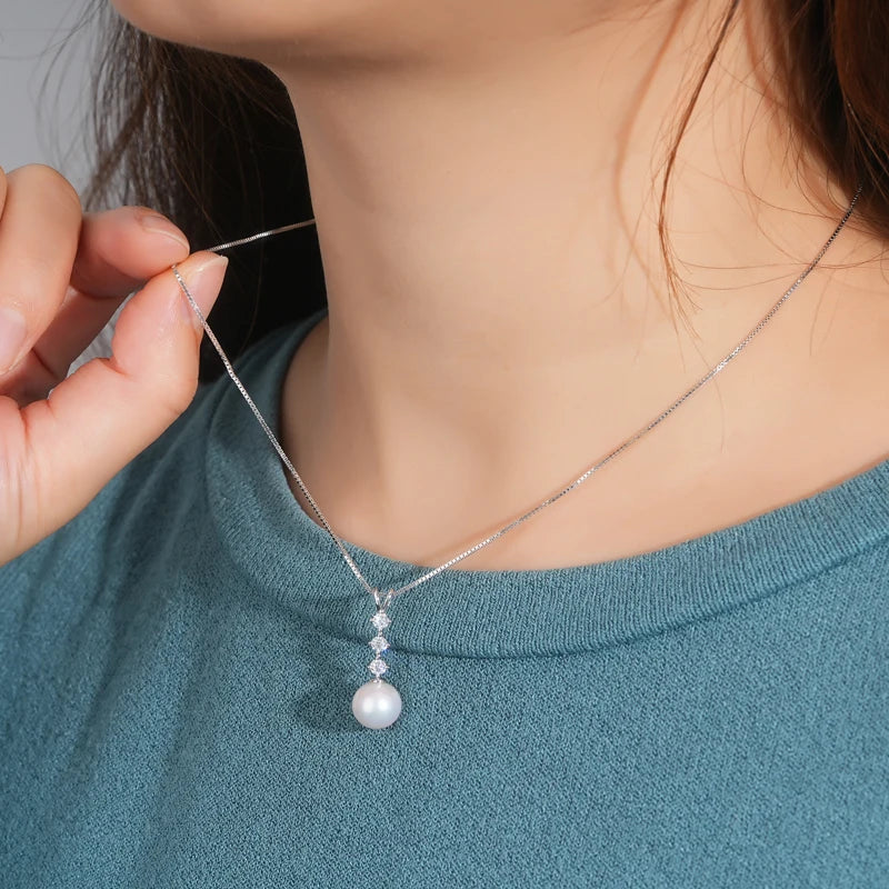 Natural Freshwater Pearl Moissanite Pendant Necklace Real Silver 925 Wedding Engagement Fine Jewelry for Women Gift 45+5cm