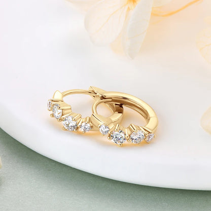 925 Sterling Silver 4 Stones Hoops Huggie Earrings Moissanite Irregular for Women GRA 3mm&2mm Round Cut Classic Jewelry