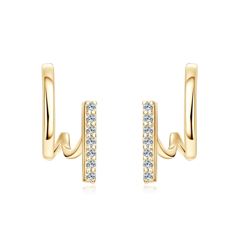 925 Sterling Silver Irregular Stud Earrings Cuff for Women Moissanite Diamond Parallel Lines Earrrings 2024 Trend Jewelry