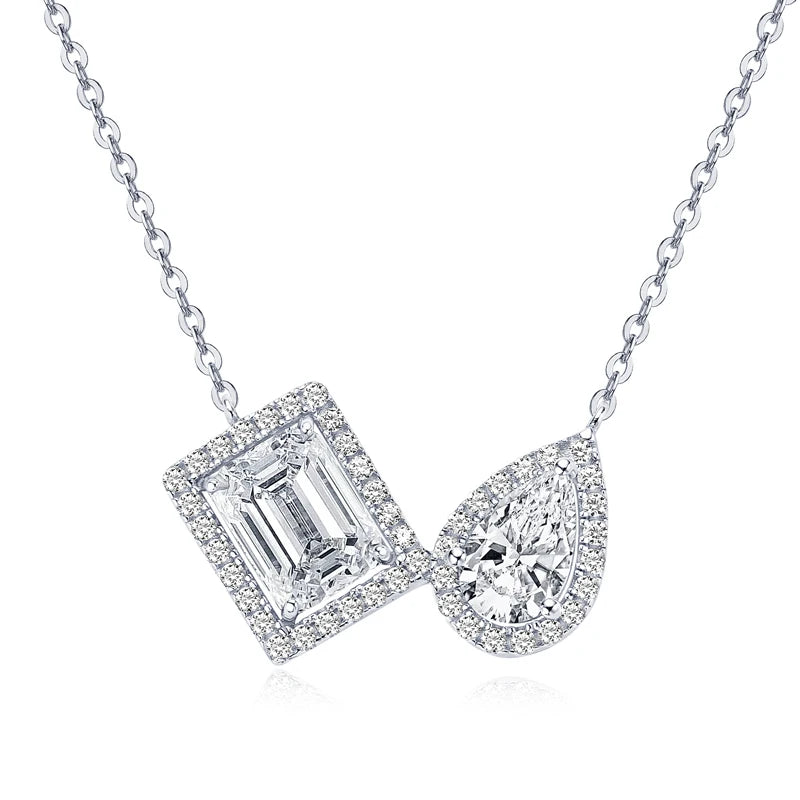 3CTW. 2ct Emerald Cut and Pear Cut D Moissanite Pendant Necklace for Women s925 Silver GRA Certified Jewelry Party Birthday Gift