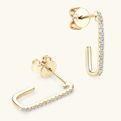 Open Hoop Paperclip Earrings 1mm Moissanite Stud Earring 925 Silver for Women 2024 Fashion Christmas Gift Jewelry Original