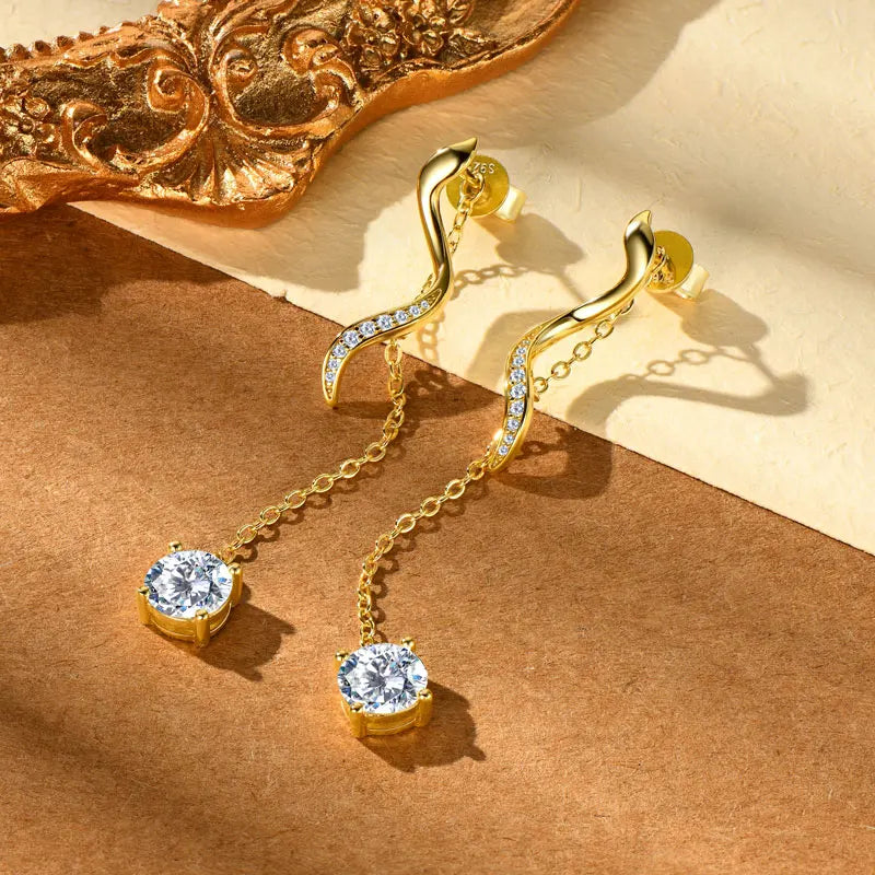 6.5mm 1CT Moissanite Drop Snake Stud Earrings for Women 925 Silver Long Chain Pendant Earrings GRA Certified Jewelry 2025