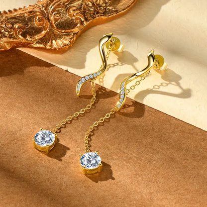 6.5mm 1CT Moissanite Drop Snake Stud Earrings for Women 925 Silver Long Chain Pendant Earrings GRA Certified Jewelry 2025