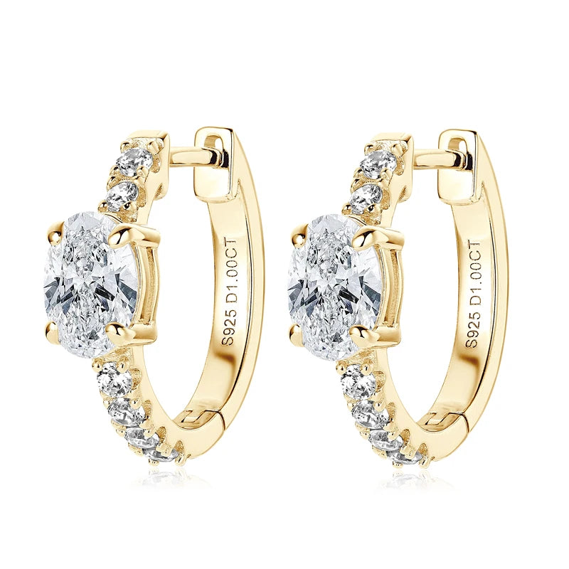 Hoop Huggie Earrings 100% 925 Sterling Silver 1.0ct Oval Cut D Color Moissanite Earrings for Women 2024 New Jewelry Gift
