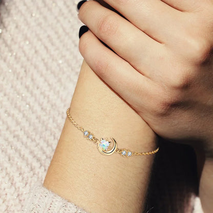 Fashion White Opal Sun and Moon Bracelet Real 925 Silver Chain Bracelets for Women with 5A Zircon New Year Christmas Gifts