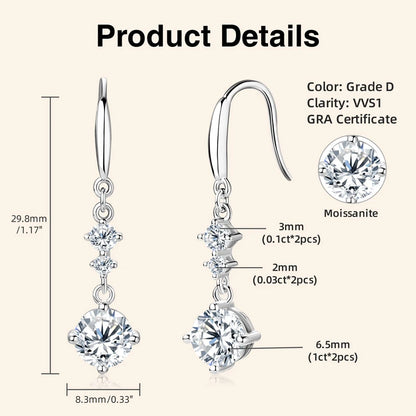 Certified 1CT 2CT Moissanite Earrings Long Drop Earrings Dangle Piercing Ear Wedding Jewelry Original 925 Silver for Women Gift