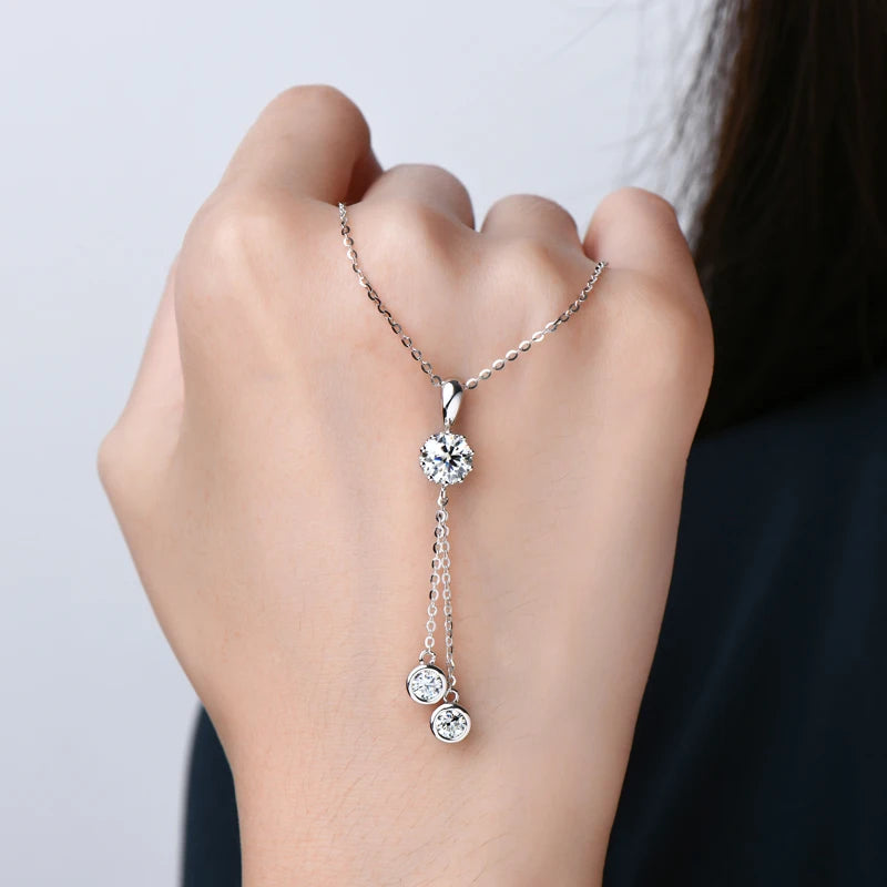 D1.60CT Moissanite Pendant Necklaces for Women Y Shape Tassel Necklace Original 925 Sterling Silver Chest Chain Jewelry