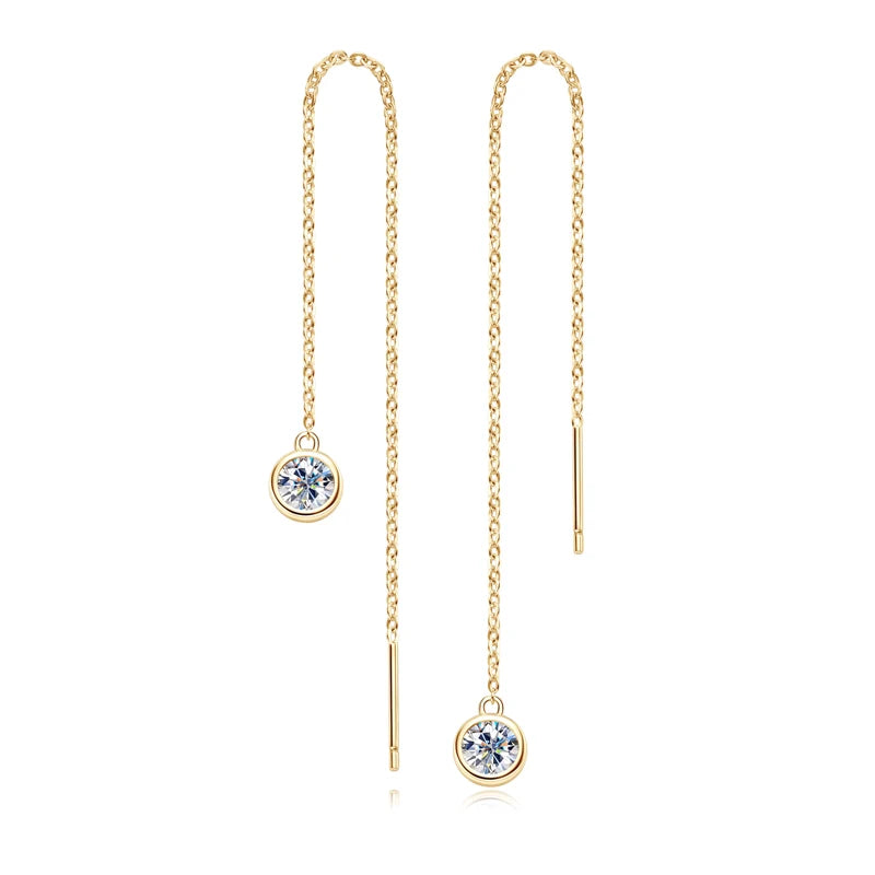 925 Sterling Silver Ear Line Earrings Round Cut Moissanite 5mm (0.5ct) Pendant Dangle Tassel Earrings Threader for Women