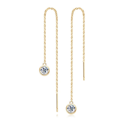 925 Sterling Silver Ear Line Earrings Round Cut Moissanite 5mm (0.5ct) Pendant Dangle Tassel Earrings Threader for Women