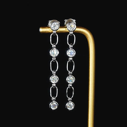 3mm D Color Moissanite Dangle Chain Earrings for Women 925 Silver Link Drop Stud Earrings Personalized Fine Jewelry Gifts