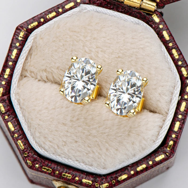 Women's Oval Cut D Color Moissanite Jewelry Set Real 925 Silver Pendant Necklace and Stud Earrings Piercing Party Wedding Gifts