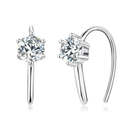 5mm Moissanite Open Hoops U Shape 3 Stone Earrings 925 Sterling Silver Piercing Ear Earring Gift for Women Jewelry Wedding