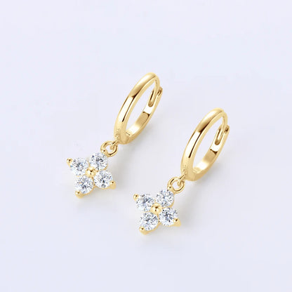 925 Sterling Silver Four Leaf Clover Earrings 3mm D Color Moissanite Drop Hoop Earrings for Women Lucky Charm Jewelry Gift