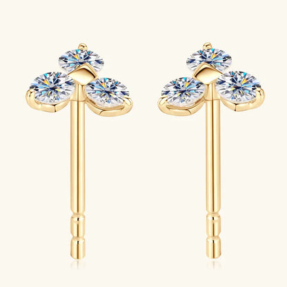 10K Solid Gold Moissanite Studs Earrings 3-Stones Mini Piercing Earrings for Women Wedding GRA Certified Fine Gold Jewelry Gifts