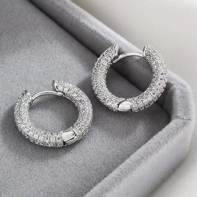 Original 925 Silver Sterling Hoops Luxury Earrings Jewelry 1.3mm Round Moissanite Diamond Earrings for Women Wedding Party