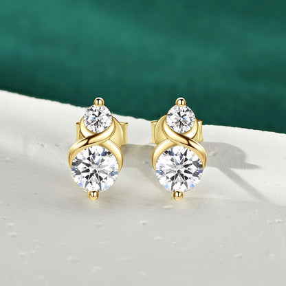 2 Stones Moissanite Stud Earrings Real 925 Sterling Silver for Women GRA Certified Moissanite 5mm&3mm Lab Diamond 2025 New