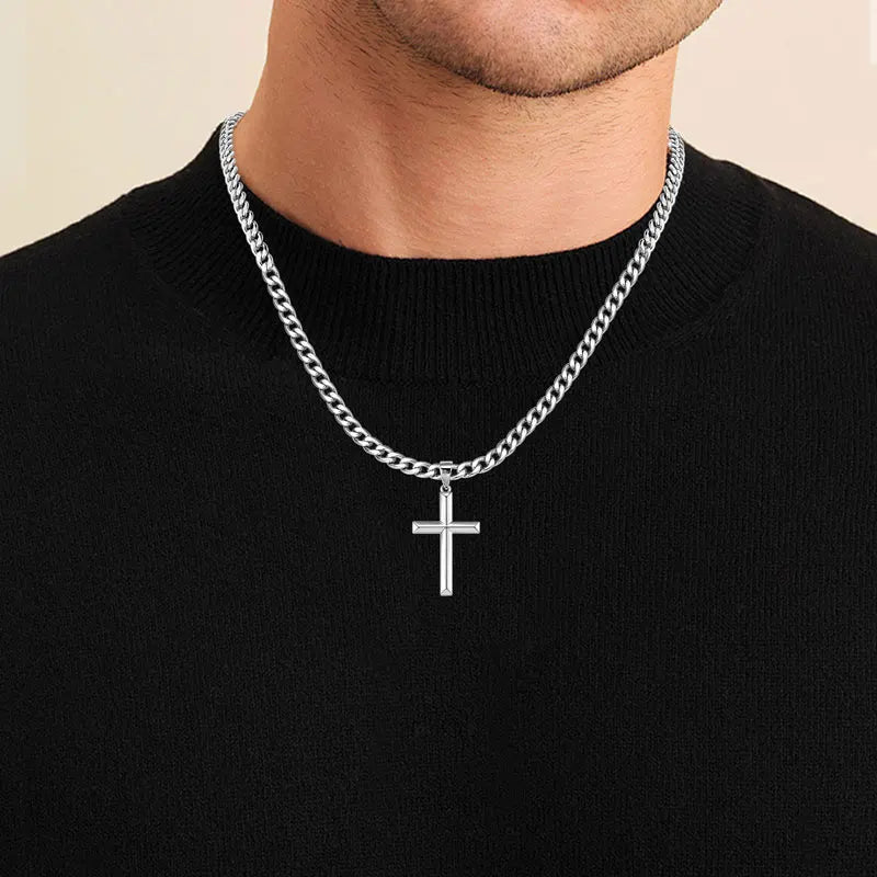 925 Sterling Silver Crucifix Cross Pendant Necklace for Men 4.7mm Durable Stainless Steel Cuban Chain Necklaces Hip Hop