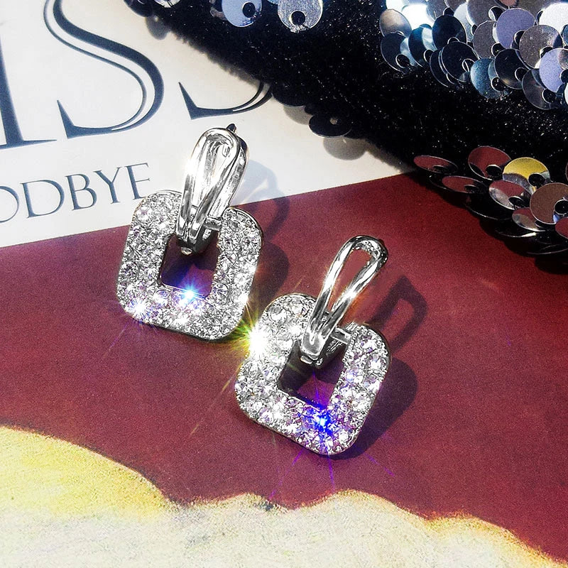 Moissanite Drop Square Stud Earrings for Women Real 925 Silver Piercing Ear Jewelry D Color Wedding Party Daily Wear Gifts