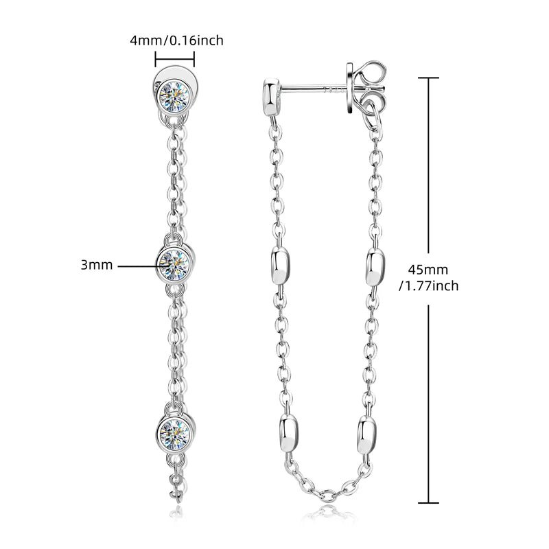 925 Sterling Silver Earrings Bezel Moissanite Long Tassel Chain Drop Earring for Women Trendy Fine Jewelry Christmas Gifts
