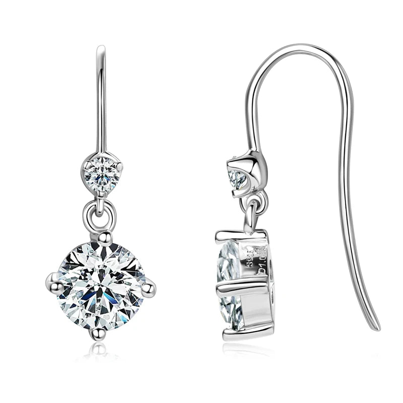 Hook Earrings Real 925 Silver 6.5mm 1ct Round Moissanite Drop Dangle Earring GRA Certified Wedding Jewelry for Women Gift
