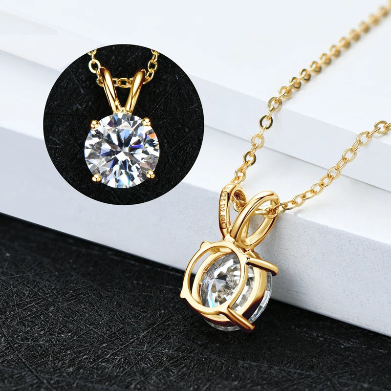 Rose Gold Plated Moissanite Pendant Necklace 6.5mm(1.0ct ) Sparking D Color Diamond Real 925 Silver Jewelry for Women Gift