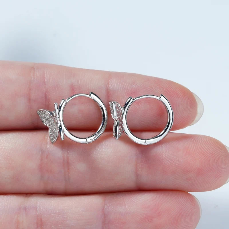 2024 Cute Butterfly Hoop Earrings for Women 925 Sterling Silver Delicate Moissanite Earrings Small Hoops Fine Jewelry Gift