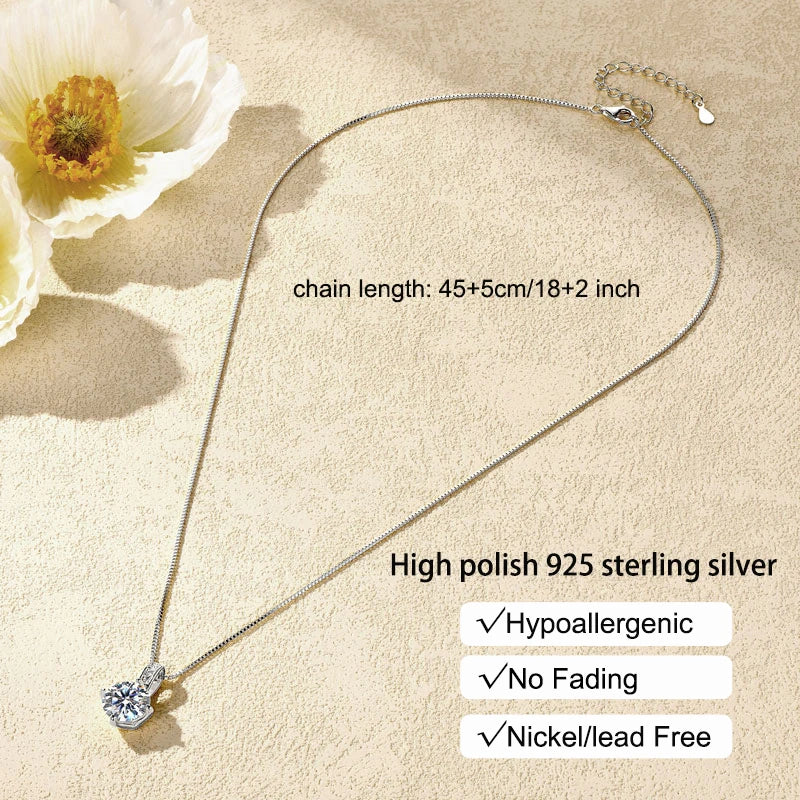 2025 Sparking 1ct 2ct 3ct D Moissanite Pendant Necklace for Women Adjustable 925 Silver Chain Fine Jewelry Valentine's Day Gift
