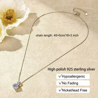 2025 Sparking 1ct 2ct 3ct D Moissanite Pendant Necklace for Women Adjustable 925 Silver Chain Fine Jewelry Valentine's Day Gift