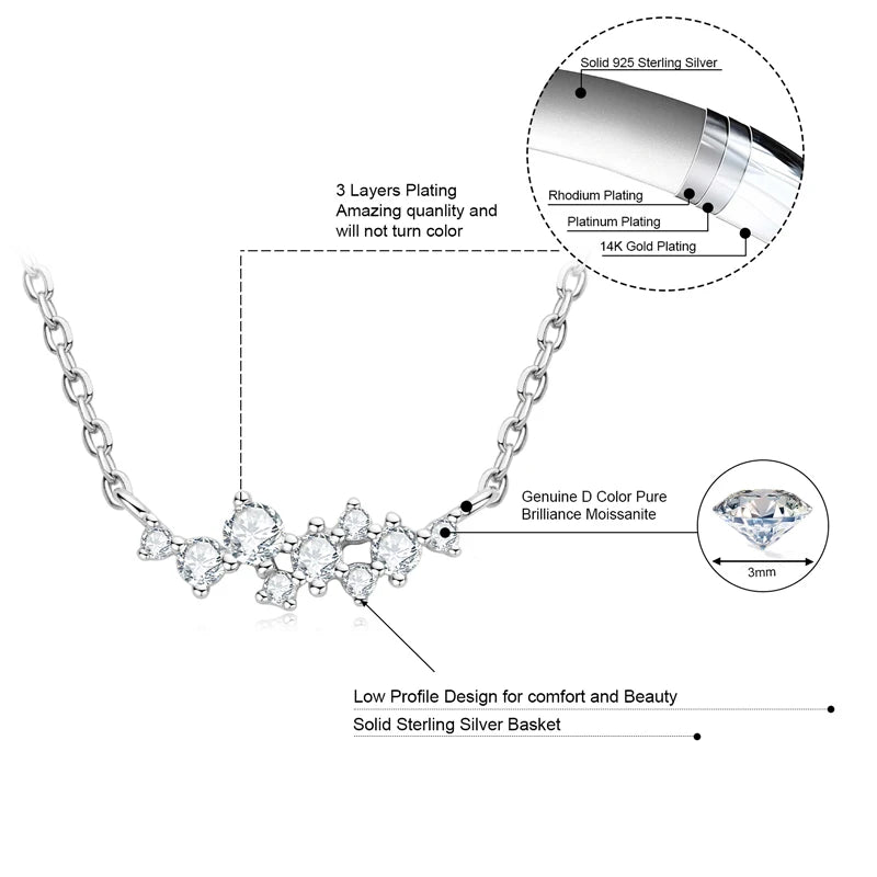Original Silver 925 Chain One-line shape Pendant Unique Cluster Layering Real Moissanite Necklace for Women Fine Jewelry