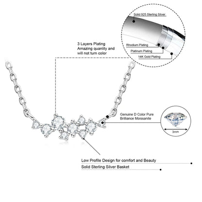 Original Silver 925 Chain One-line shape Pendant Unique Cluster Layering Real Moissanite Necklace for Women Fine Jewelry