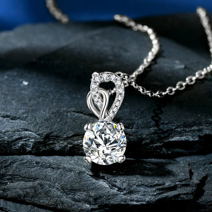 2024 Trend 925 Sterling Silver Necklace Round 6.5mm 1CT Moissanite Heart Pendant for Women Wedding Engagement Jewelry Gift