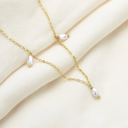 Luxury Natural Freshwater Baroque Pearl Chain Necklace 925 Sterling Silver 14K Gold Plated 3-4mm Bead Sweet Women Jewelry Gifts