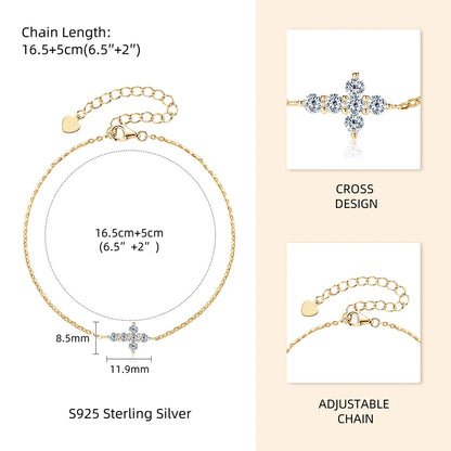 Real Moissanite Cross Bracelet 100% 925 Silver Adjustable Chain Bracelets for Women and Men Charm Jewelry Christmas Gifts
