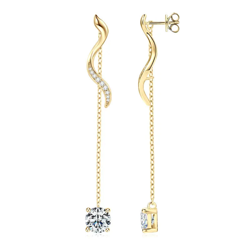 6.5mm 1CT Moissanite Drop Snake Stud Earrings for Women 925 Silver Long Chain Pendant Earrings GRA Certified Jewelry 2025