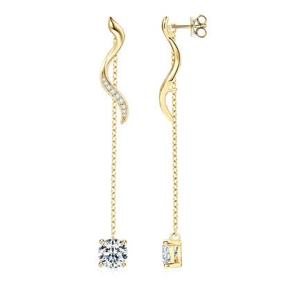6.5mm 1CT Moissanite Drop Snake Stud Earrings for Women 925 Silver Long Chain Pendant Earrings GRA Certified Jewelry 2025